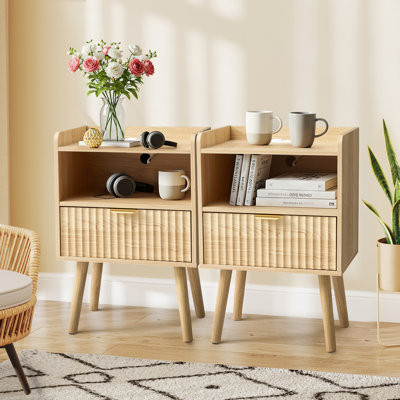 39.9cm W Solid + Manufactured Wood Bedside Table