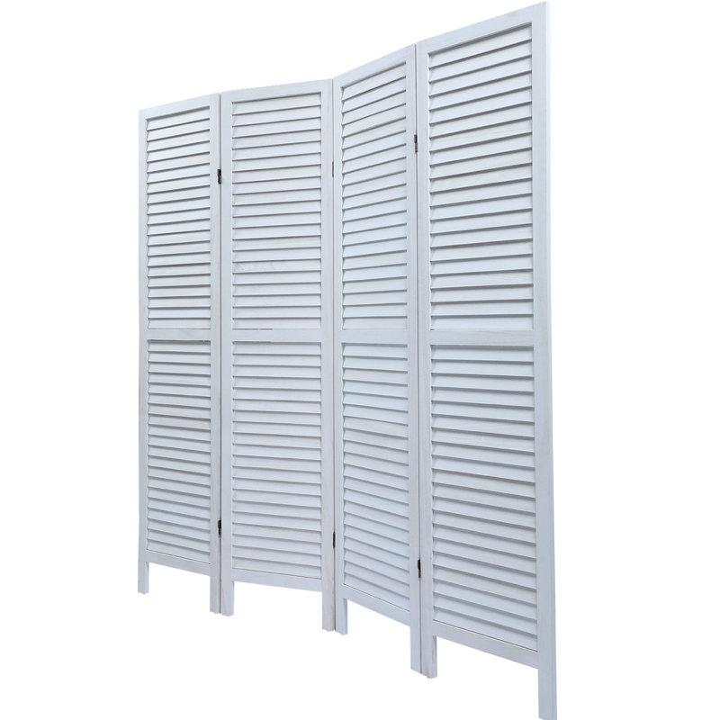 Paravent en bois de sycomore pliable Old White - 4 panneaux, panneau d'optimisation de l'espace blanc, utilisation polyvalente, rehausser