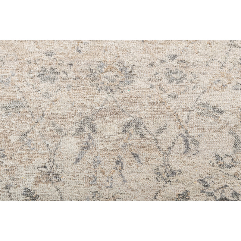 Hand Knotted Area Rug in Ivory And Grey, Runner 2'6" x 12'