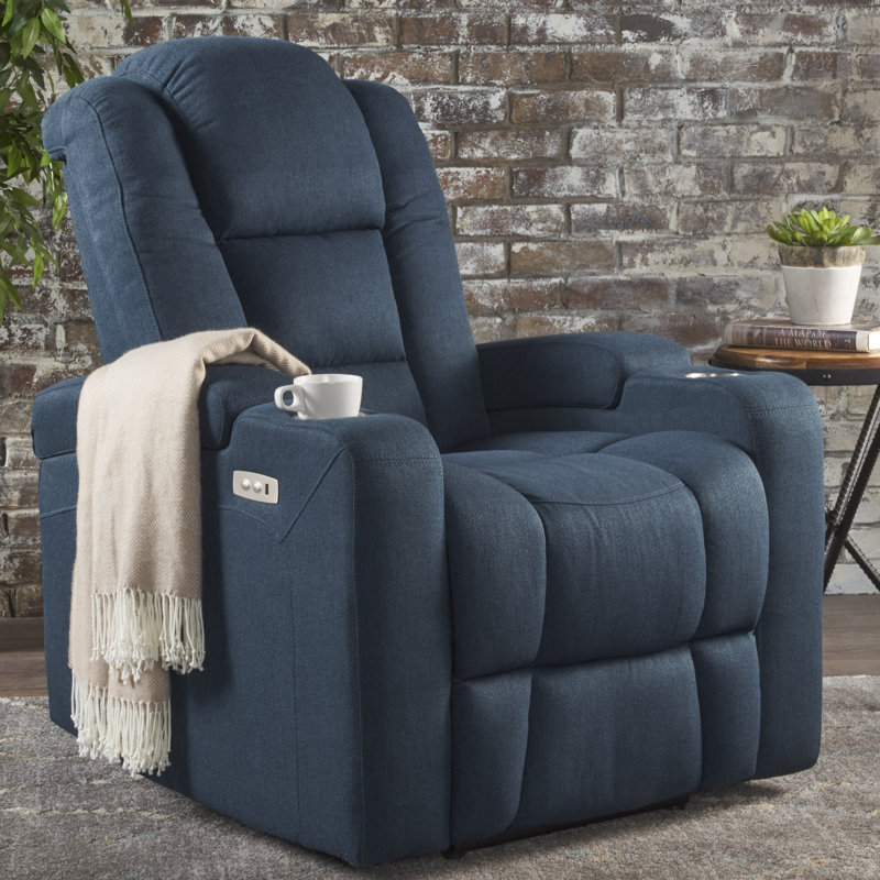 Deeann Faux Leather Recliner, Navy Blue Polyester