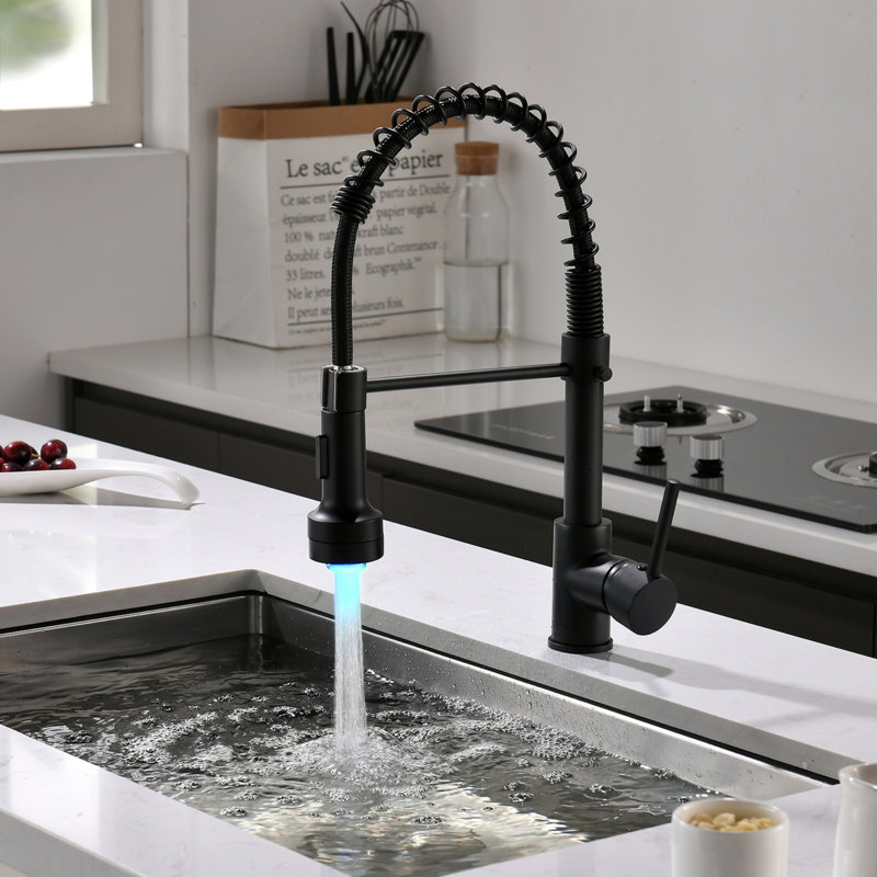 Robinet de cuisine DEL commercial avec douchette rétractable, robinet d'évier de cuisine à poignée simple