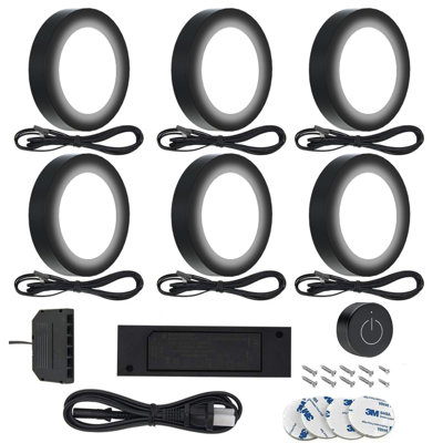 PL05 6 Pack 4000K Mini Puck Light with Wireless Dimmer 12V 2W/pc for Under Cabinet Lighting