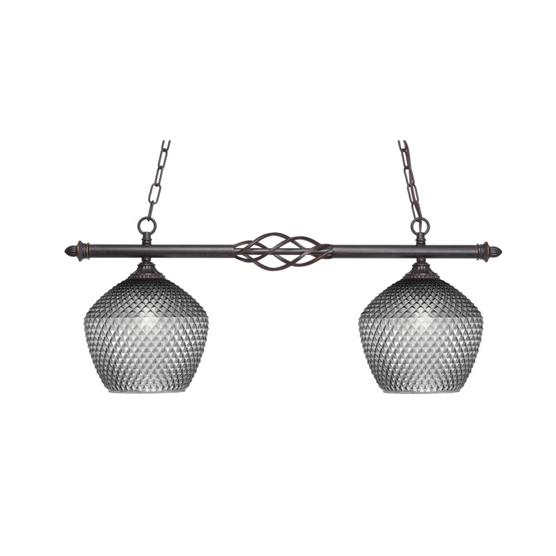 Elegante 2 Light Island Light With Glass, 12.75" H x 31.75" W x 9" D, Black/Clear