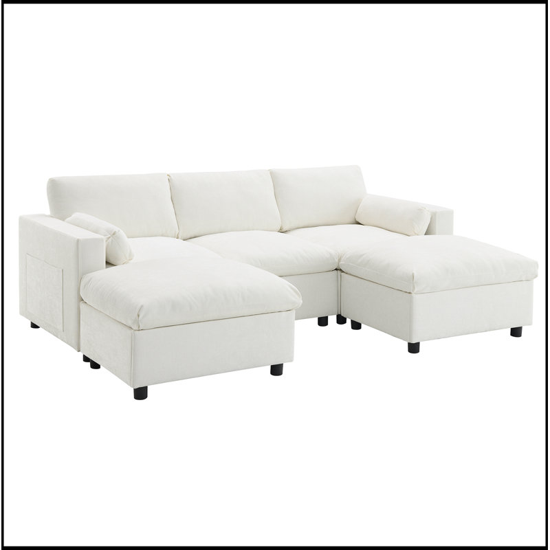 Canapé modulaire confortable en U avec rangement et fonctionnalité de canapé-lit, Blanc