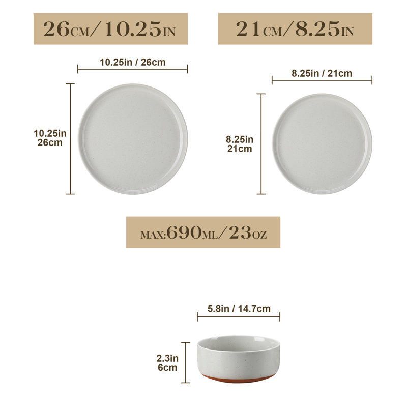 24 Piece Stoneware Dinnerware Set - Service for 8 , Grey