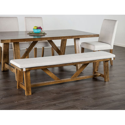 Banc rembourré de style rustique avec coussin - base à tréteaux, finition brune et blanche | Idée de cadeau