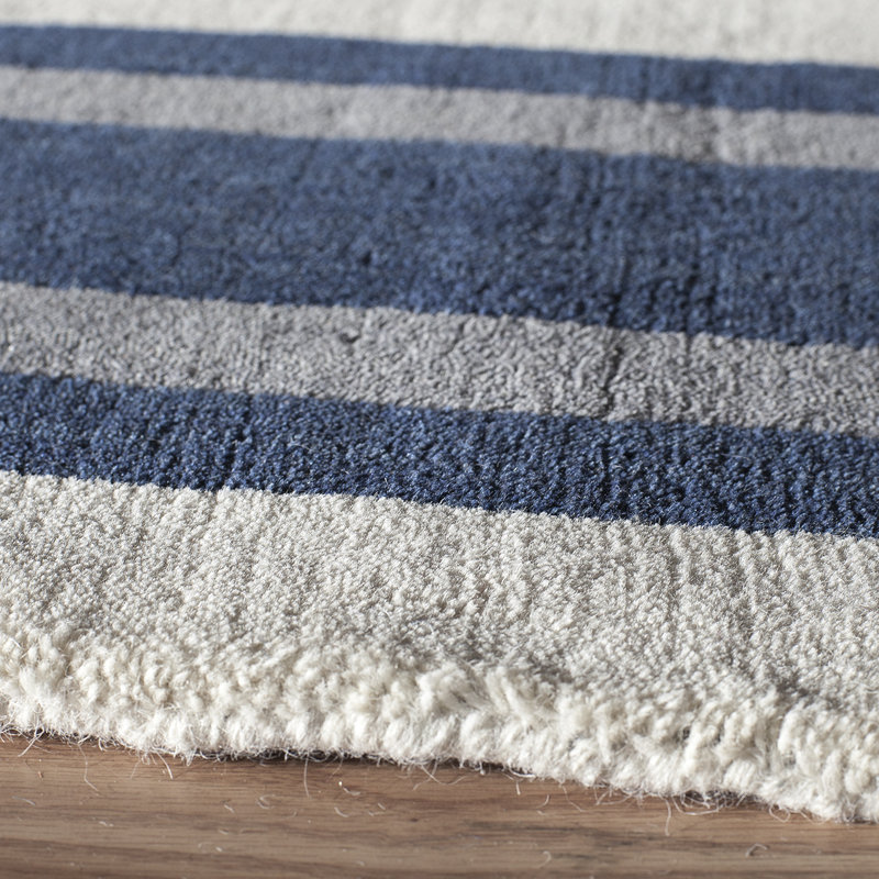 Winston Striped Handmade Tufted Wool Area Rug in Navy/Ivory Rug, Rectangle 3'3" x 5'3"
