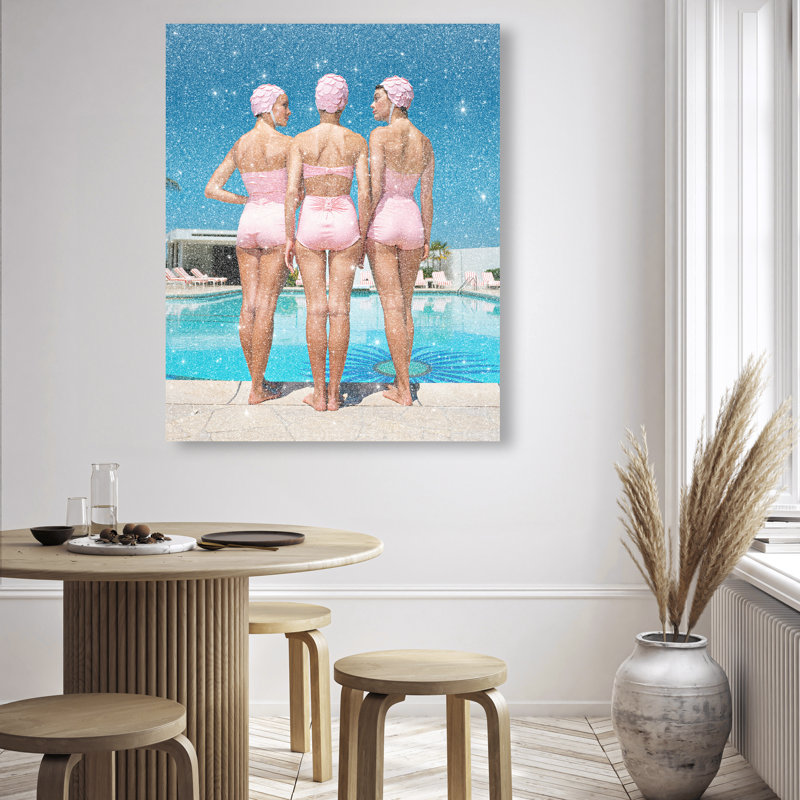 Pool Edge Canvas Fashion Print by Oliver Gal, Black Frame, 16 x 20, 21"H x 25"W, Gold Floater Frame