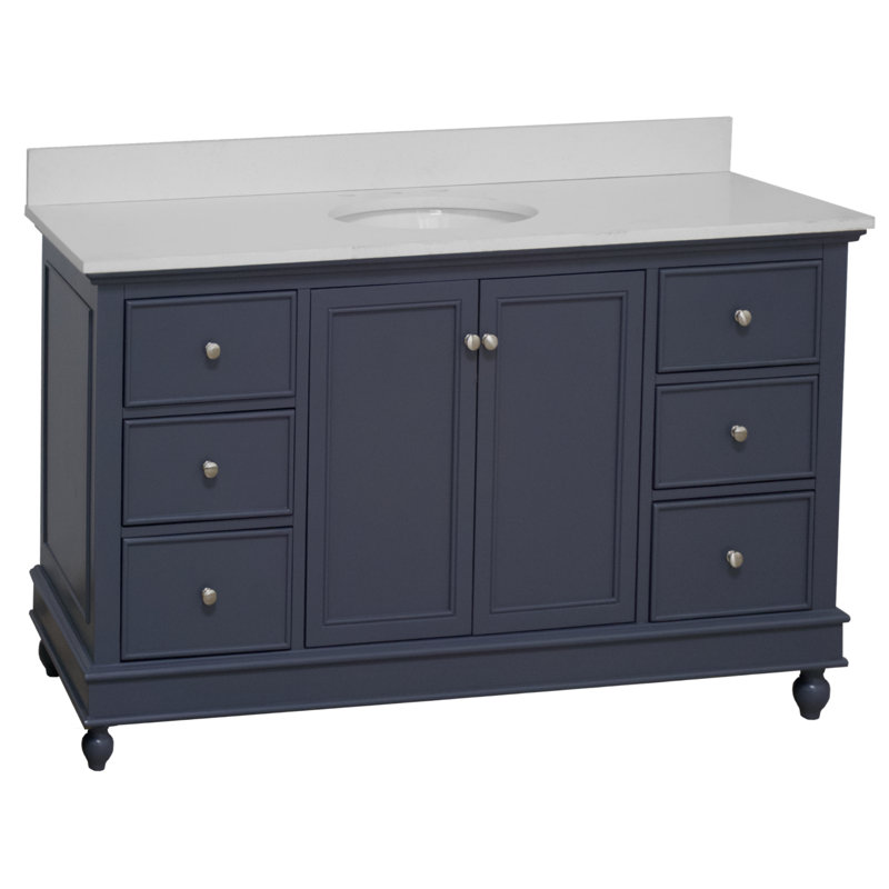 Ensemble de meuble-lavabo simple 60 po Ferdinand, Quartz, Gris marine