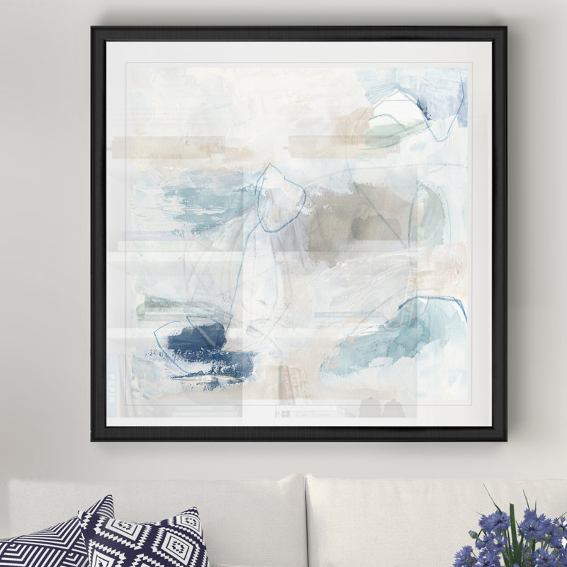 Pebble Coast IV, peinture sur toile, Cadre noir, H 26,5 po x l 26,5 po x P 1,5 po