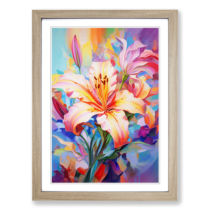 Lily Flower Abstract - Single Picture Frame Print on Wood, Oak Framed, 34cm H x 25cm W x 2cm D