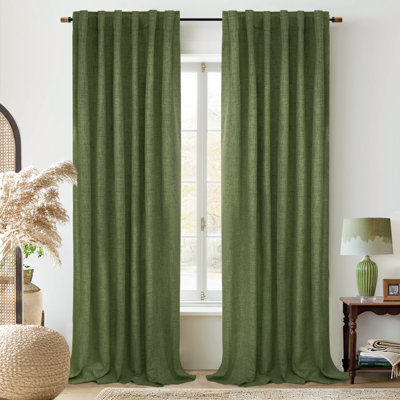 100% Blackout Linen Textured  Curtains Farmhouse Thermal Insulated Pocket Back Tab Full Light Blocking 2 Panel