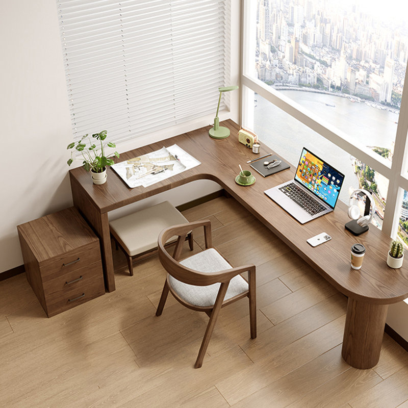 Bureau d'angle en bois massif en forme de L, H 29,53 po x L 86,61 po x l 55,12 po