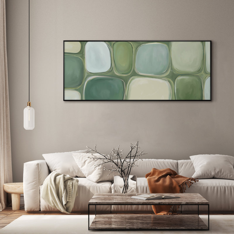 Très grand imprimé abstrait géométrique mural - blocs de couleurs verts, œuvre d'art contemporaine pour le salon ou la chambre à coucher, assemblage de cadre requis
