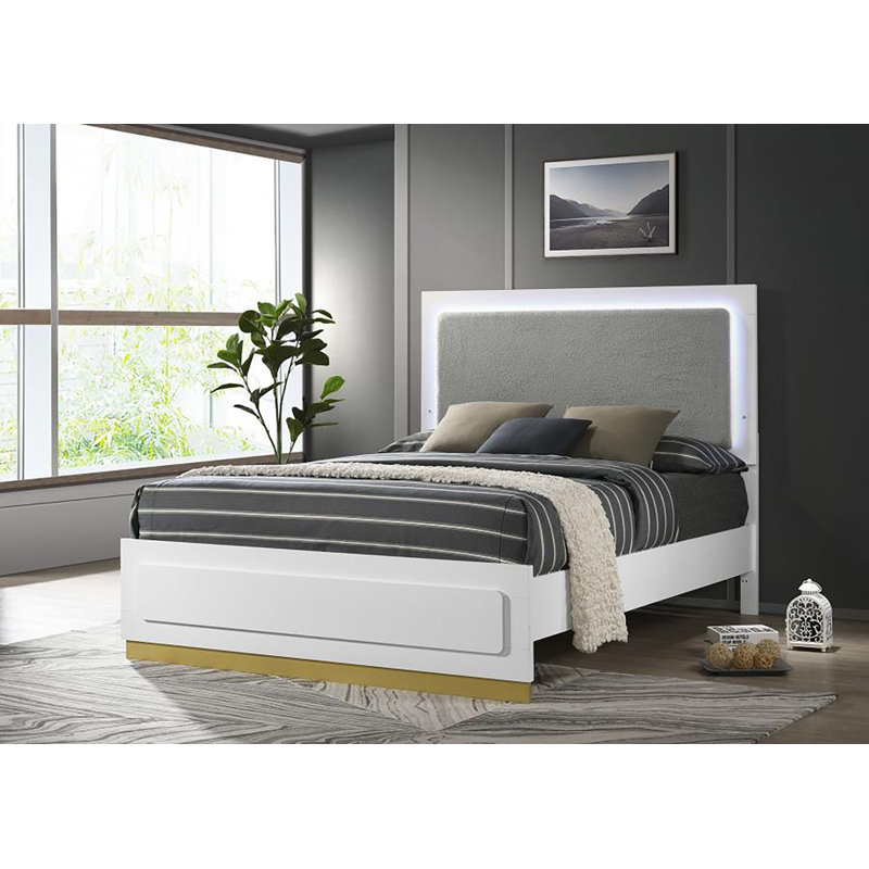 Lit à panneau Hiser Led, Blanc / gris clair, Grand