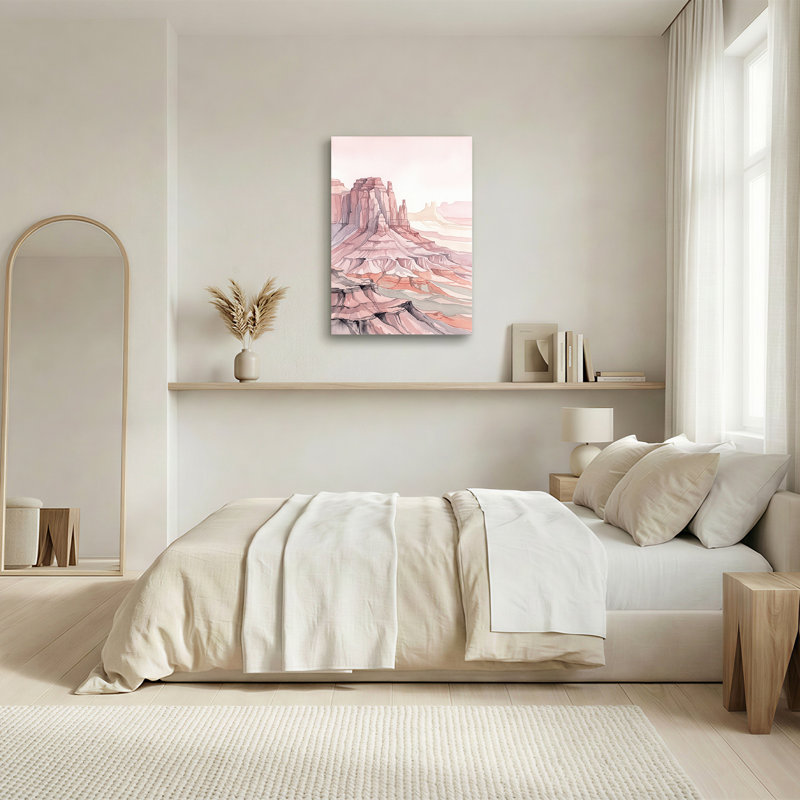Rose, aquarelle, canyon, formation rocheuse, art mural, H 24 po x l 16 po