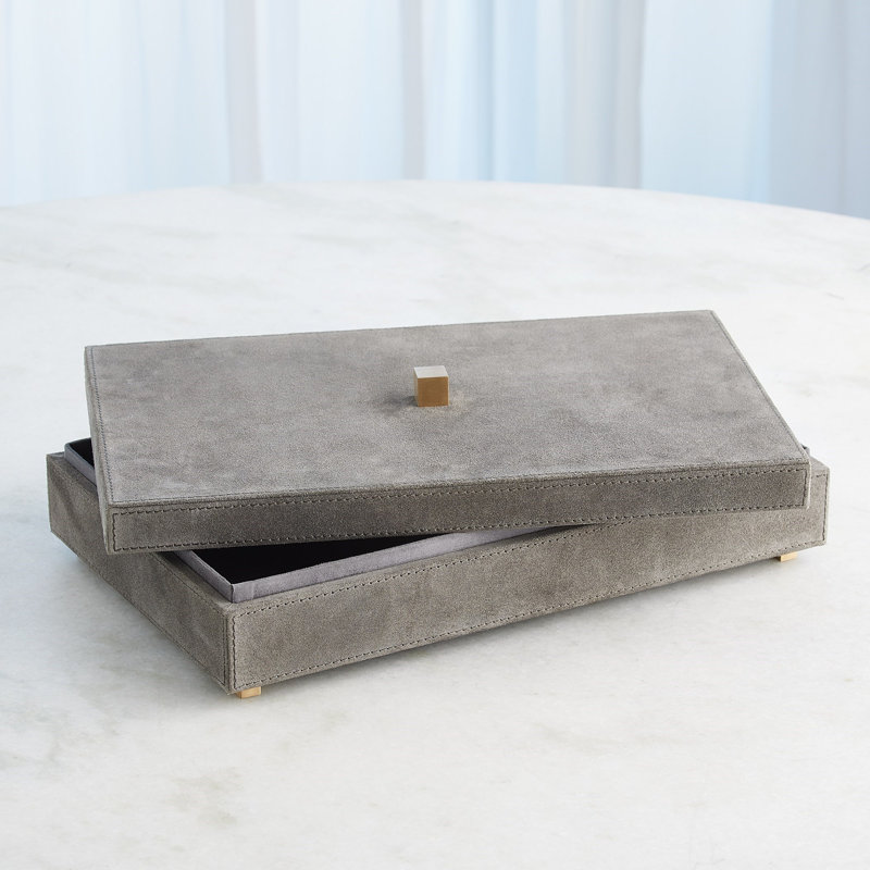 Posh Box-Grey Suede-Sm, 4.75" H x 16.25" W x 10.75" D