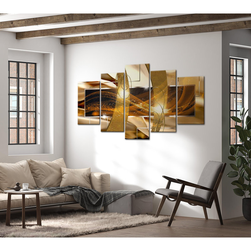 Lave dorée sur toile - 5 pièces, H 40 po x l 80 po x P 0,7 po