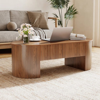 Lift-top Coffee Table With Hidden Storage, Oval Coffee Table With Lift-up Tabletop, Mid-century Modern Style Coffee Table