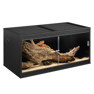 110 Gallon Reptile Tank, Large Black Reptile Enclosure with Glass Sliding Doors and Lock, Reptile Terrarium for Lizards and Stackable Reptile Cage with Cable Port