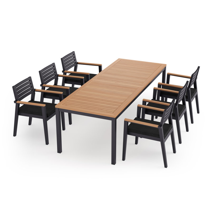 Outdoor Furniture Rhodes 7 Piece Dining Set with 96 in. Table, Charcoal Aluminum, Canvas Regatta Sunbrella® Canvas