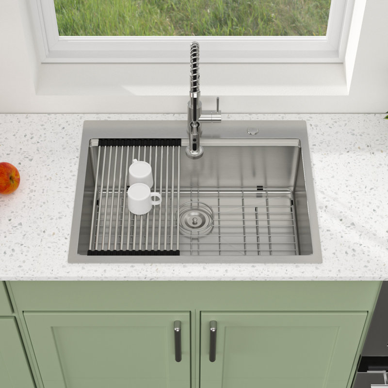 Évier de cuisine à montage sur plan à montage sur plan en acier inoxydable T304 avec planche à découper, 25"L x 22"W x 10"D