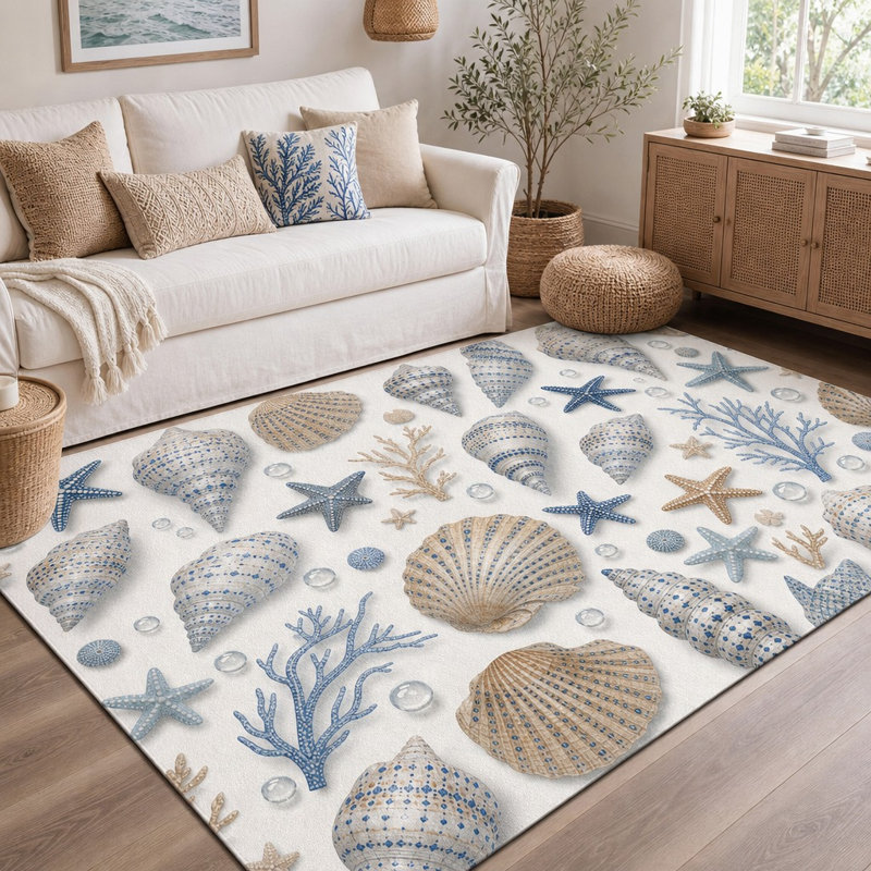 Tapis décoratif à motif de coquillages de mer 1 pièce - Ocean Beach, W39.4 * L63in * 1 pièces