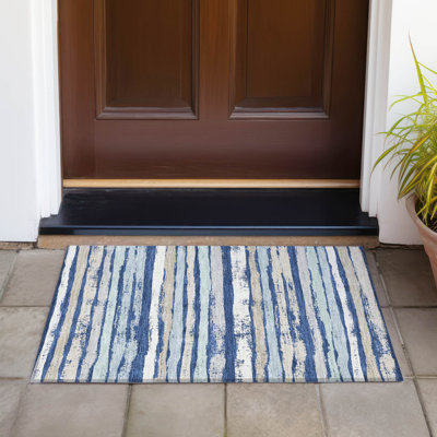 Tapis bleu marine intérieur / extérieur lavable à la machine Chayden ACN1019