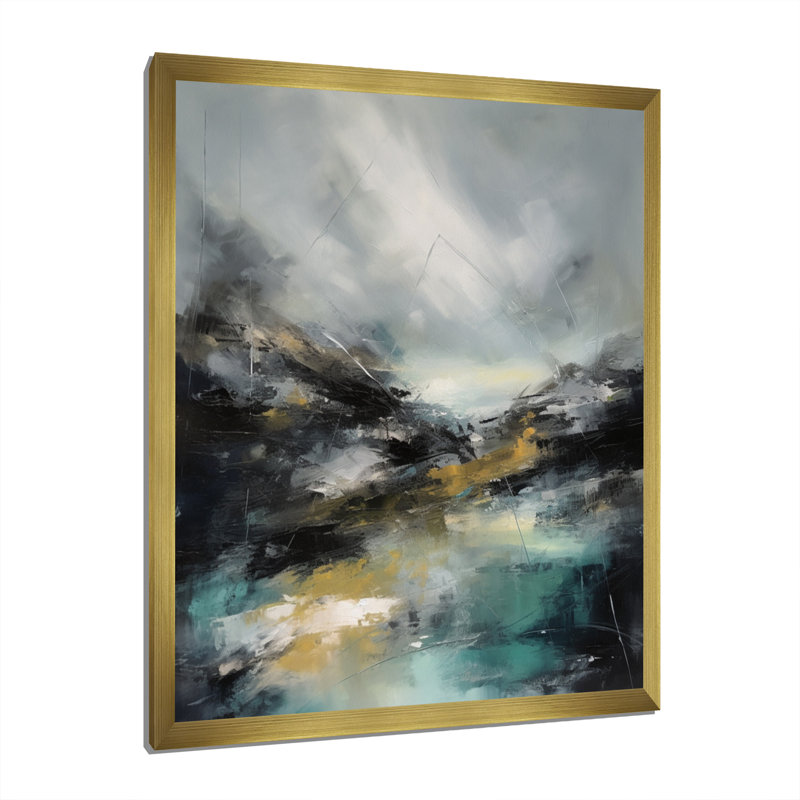 Borrelli paysage marin abstrait III, H 32 po x l 24 po x P 1 po, Encadrement doré