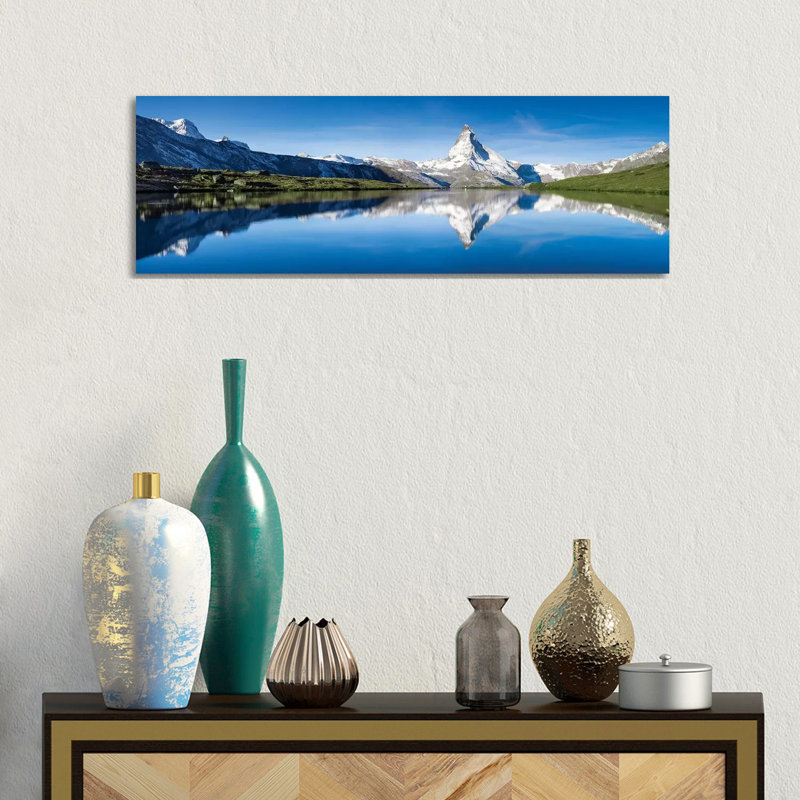 Panoramic View Of Stellisee And Matterhorn In Summer by Jan Becke - Wrapped Canvas Panoramic Gallery-Wrapped Canvas Giclée