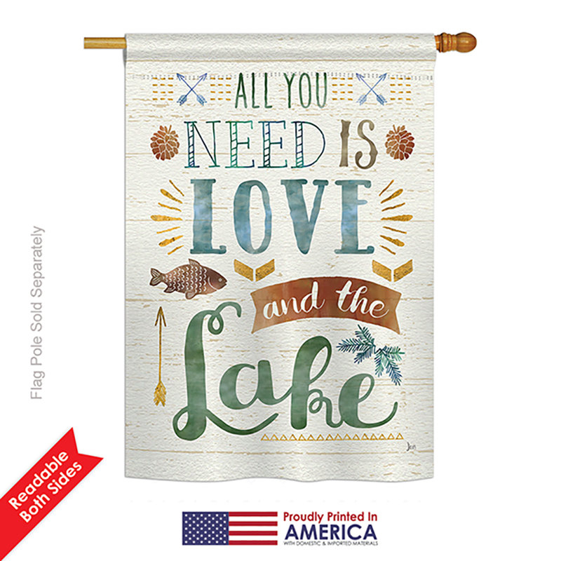 Drapeau intérieur en polyester 40 x 28 po All You Need Is Love and Lake Nature