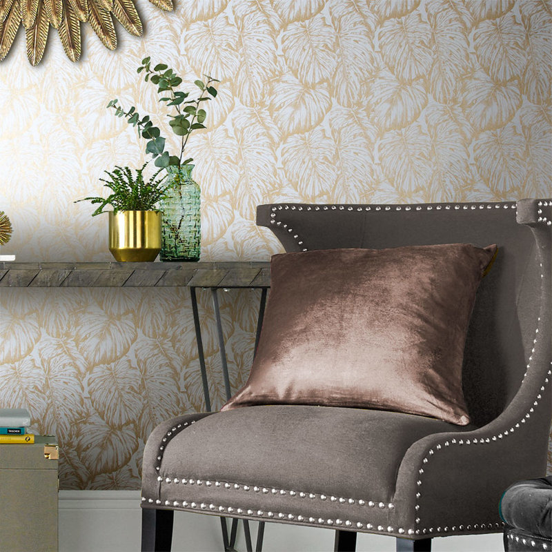 Floral Metallic Wallpaper Roll, Pearl/Gold