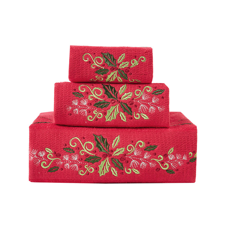 Ensemble de 3 serviettes de bain de Noël à motif de richesse de Noël 100% coton