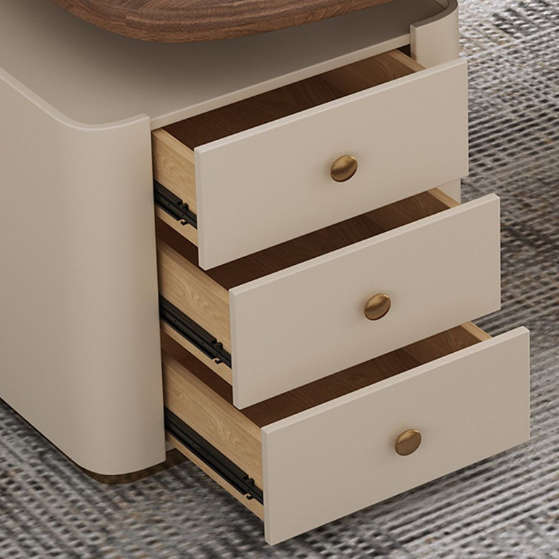 Bureau rectangulaire à 3 tiroirs en bois manufacturé brun noisette + blanc beige, H 29,53 po x l 70,87 po x P 27,56 po