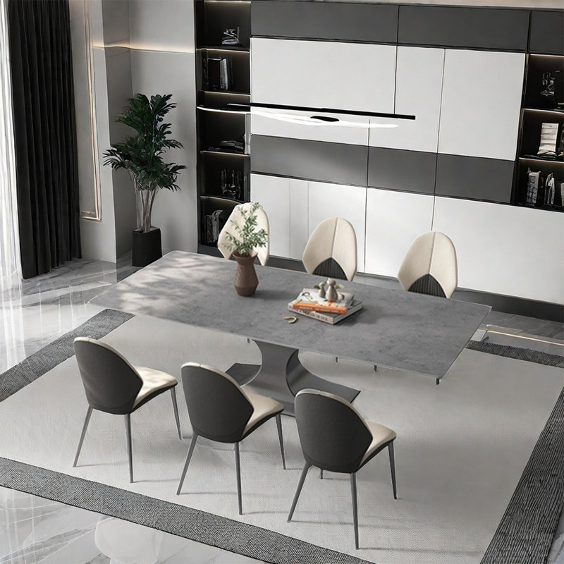 Italian style modern family dining table sets, 29.5"H x 78.7"L x 39.4"W, Gray