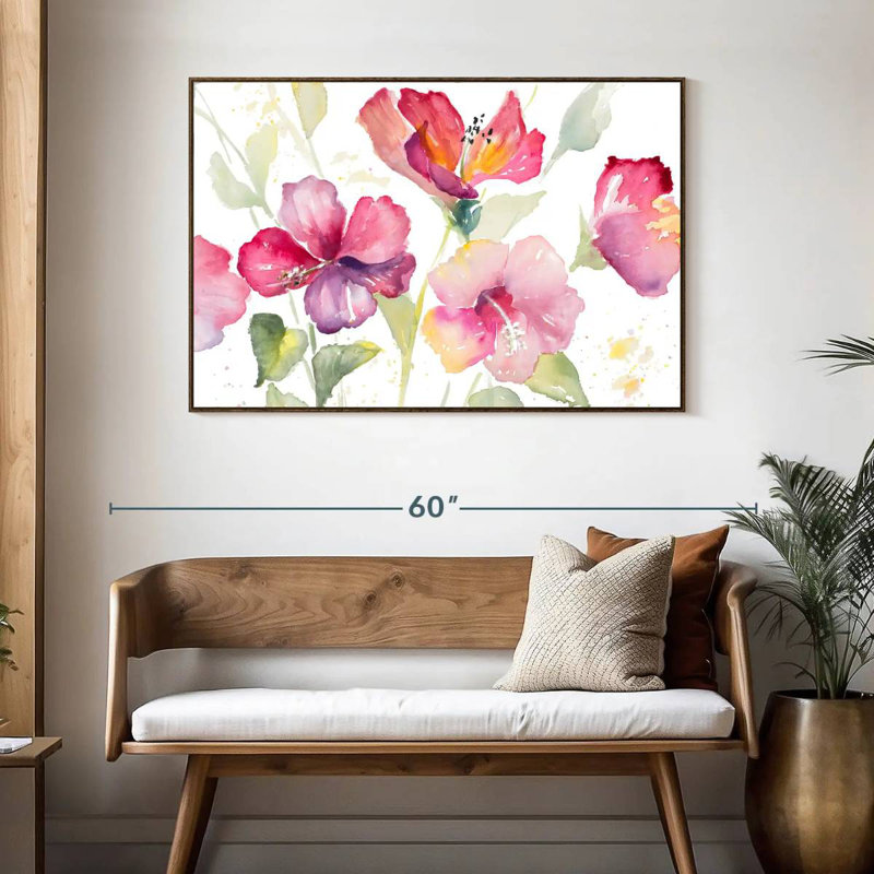 Hibiscus céleste, 46 po x 31 po, Cadre flottant noyer