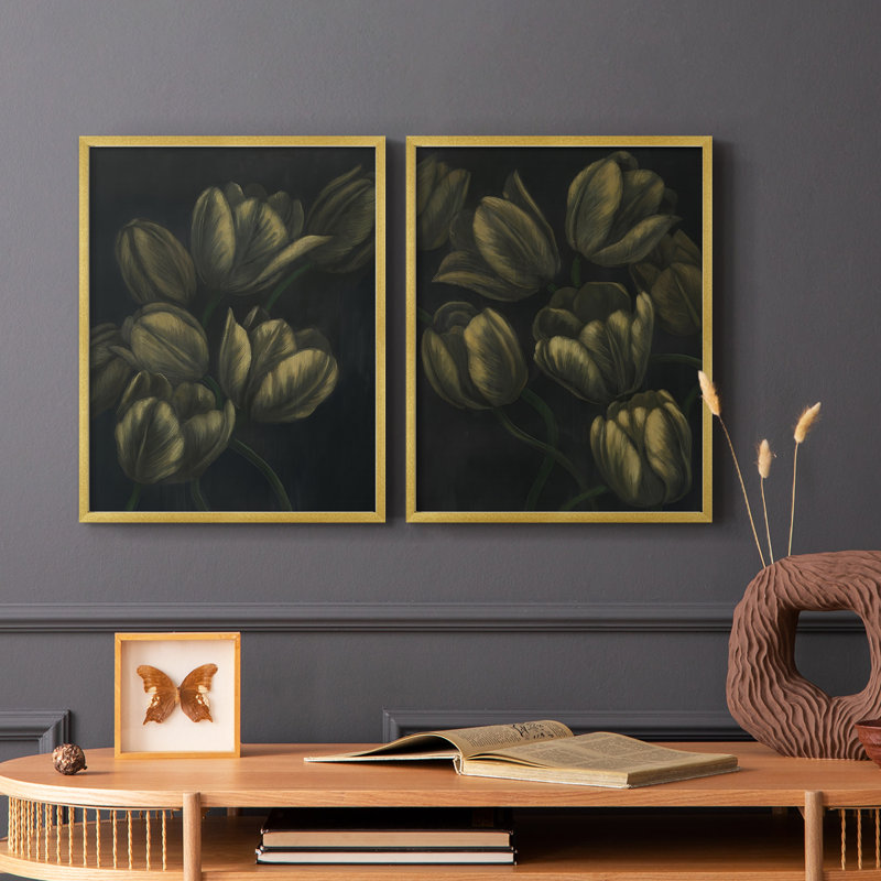 Impression encadrée de tulipes dorées I-Premium - prêt à être accroché - aucun clou requis - aucun clou requis, Doré