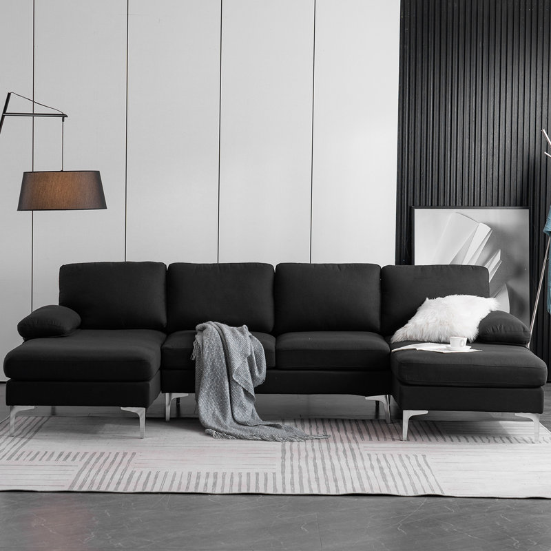 Canapé modulaire rembourré 3 pièces Bronnen, Mélange de lin noir