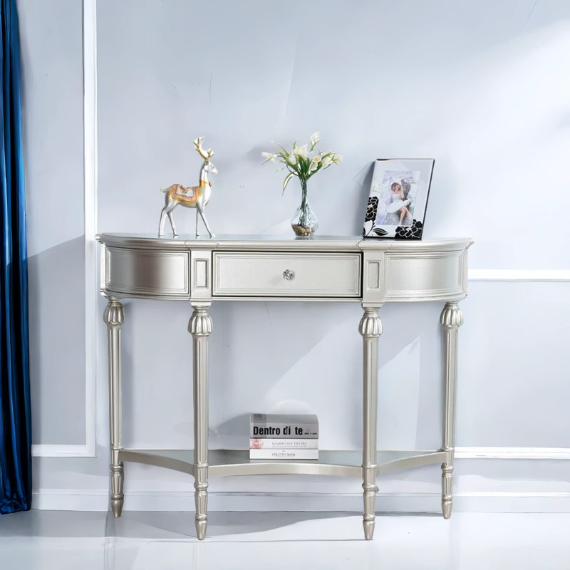 French Style Entryway Cabinet, 34.6" H x 55.1" W x 15" D, Silver