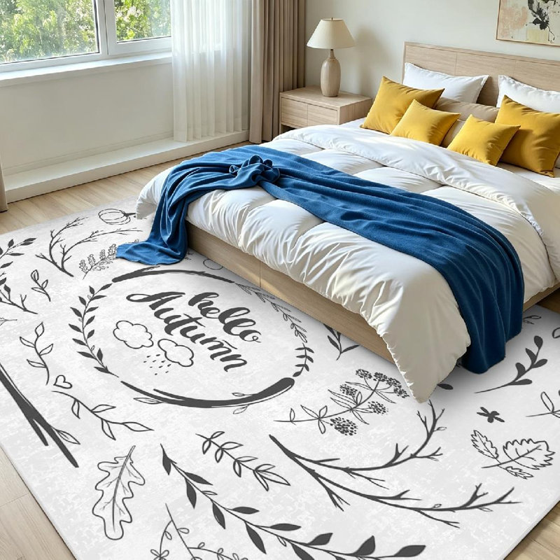 Tapis d'intérieur orange lavable à la machine, décoratif à motifs floraux d'automne, Rectangle 71" x 98"