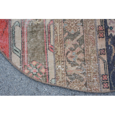 Vintage Rug, Green  3.1x3.1 ft Small Rug, Turkish Rugs, Modern Rug