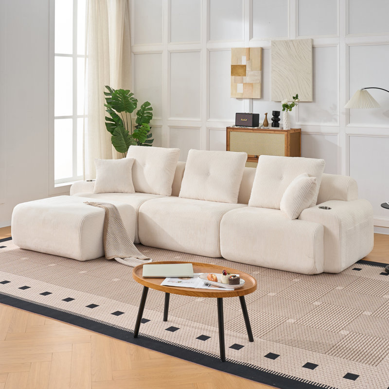 118" Modular Sectional, Cloud Sectional Couch with Deep Seat, Modern Modular Sofa with L Shaped Comfy Cloud Upholstered Boneless Couches for Living Room Bedroom, White