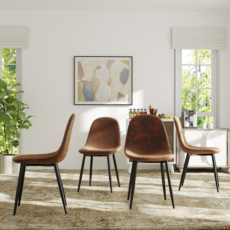 Ensemble de 4 chaises d'appoint rembourrées Delfinia, Brun suède, Noir