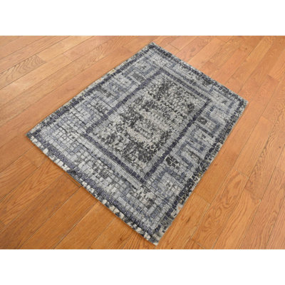 2'2"x3'2" Gray Silken Roman Mosaic Design Hand Knotted Sample Rug 48F50F206B464D939B801EBEAA4BA7EF