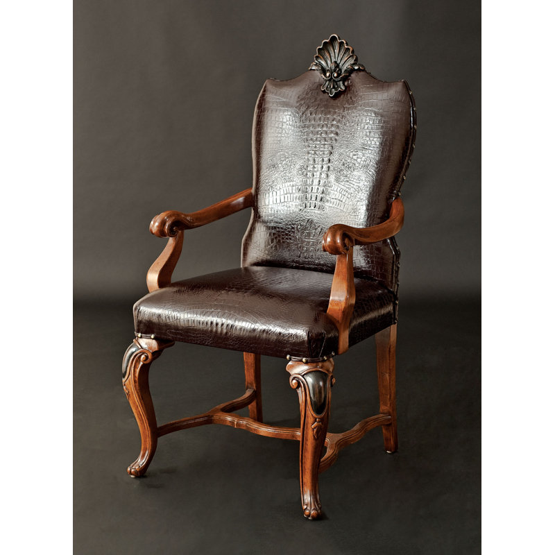 Chaise avec accoudoirs en bois massif brun