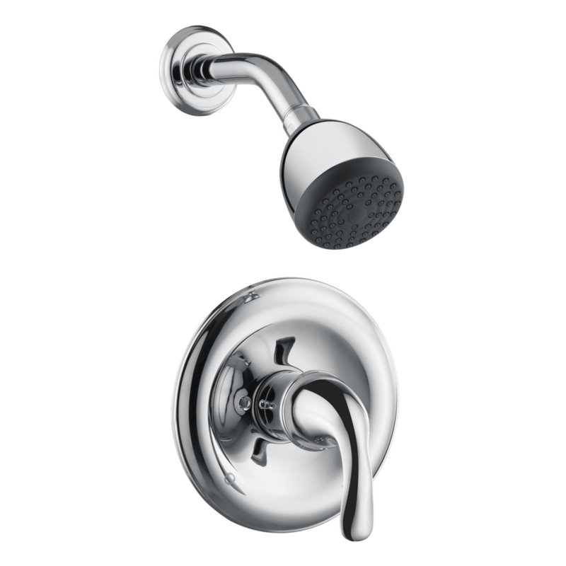 Garniture de douche Nita Vantage seulement: pomme de douche ronde, ensemble de poignée simple et valve brute incluse - chrome poli