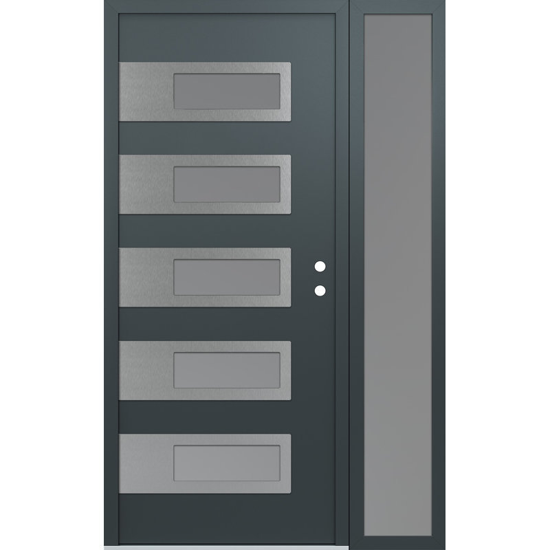 D3 à gauche 50 po X 80 po Panneau d'entrée en acier argenté anthracite et verre givré anthracite avec porte d'entrée pré-montée en verre givré Sidelite