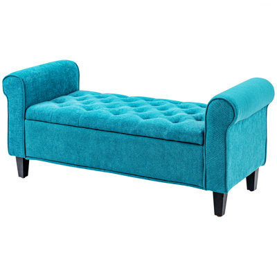 Storage Ottoman, Upholstered End Of Bed Bench, Tufted Storage Bench With Safety Hinges, Contemporary Ottoman