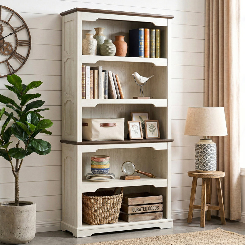 5 Shelf Standard Bookcase, Storage And Display Bookshelf, Open, White
