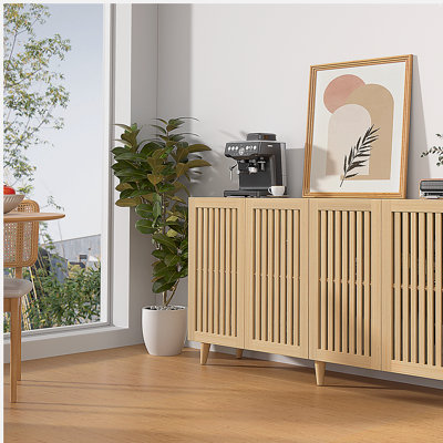 4 Doors Buffet Storage Cabinet, Console Sideboard for Kitchen Dining Room Entryway, Oak